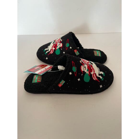 NWT REEF x Tipsy Elves Men\'s Santa Unicorn Reef Slippers Faux Fur Black Size 9 main image 7